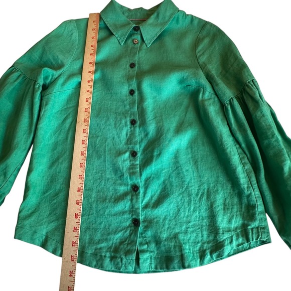 Boden Blouse Size US 4P Green Anna Blouson Linen Button Down Top Balloon Sleeve - Picture 4 of 10